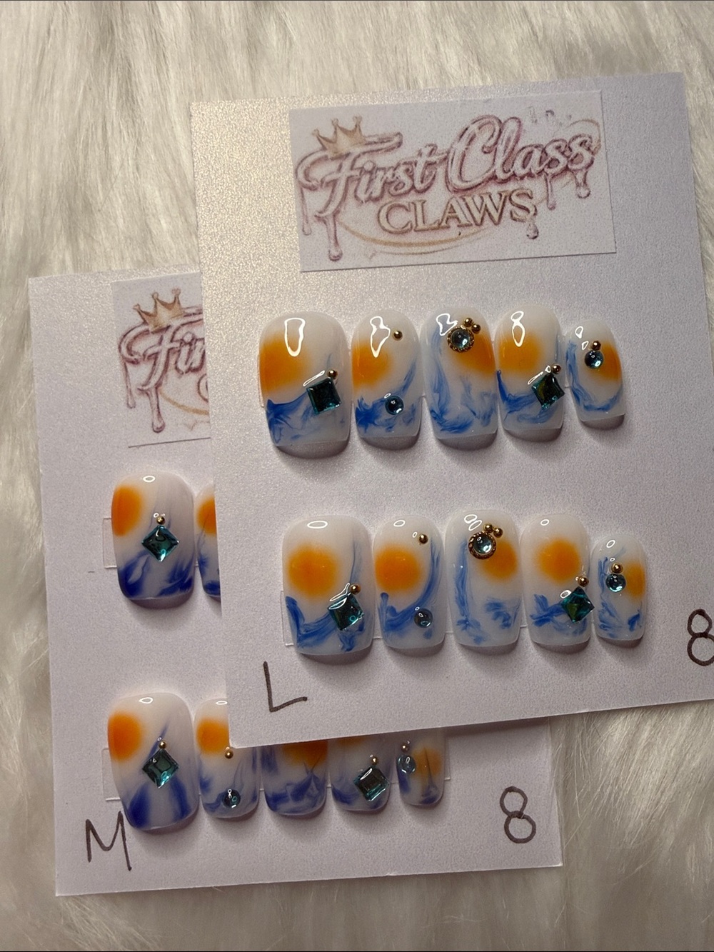 Blue & Orange Marble Press-On Nails